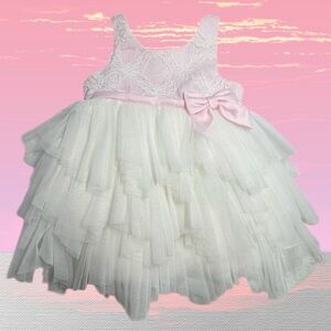 Couture Princess Elegant Pink & White Tulle Party Dress